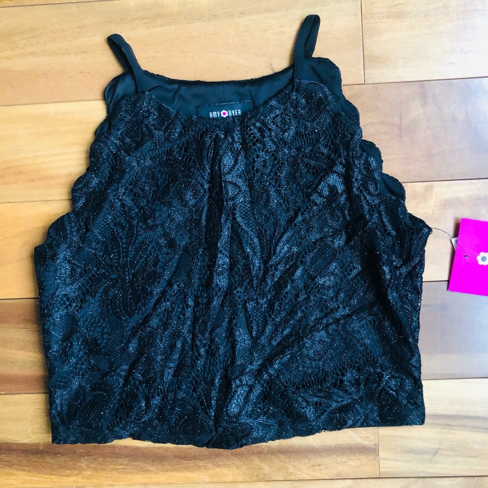 Cropped dressy top for girls lace scalloped black